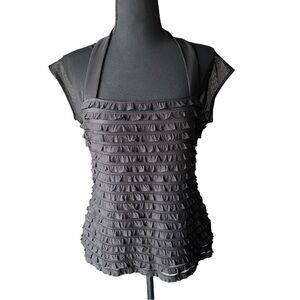 Vintage Connected Apparel Mesh Ruffle Party Top, Made in USA, Womens Size L